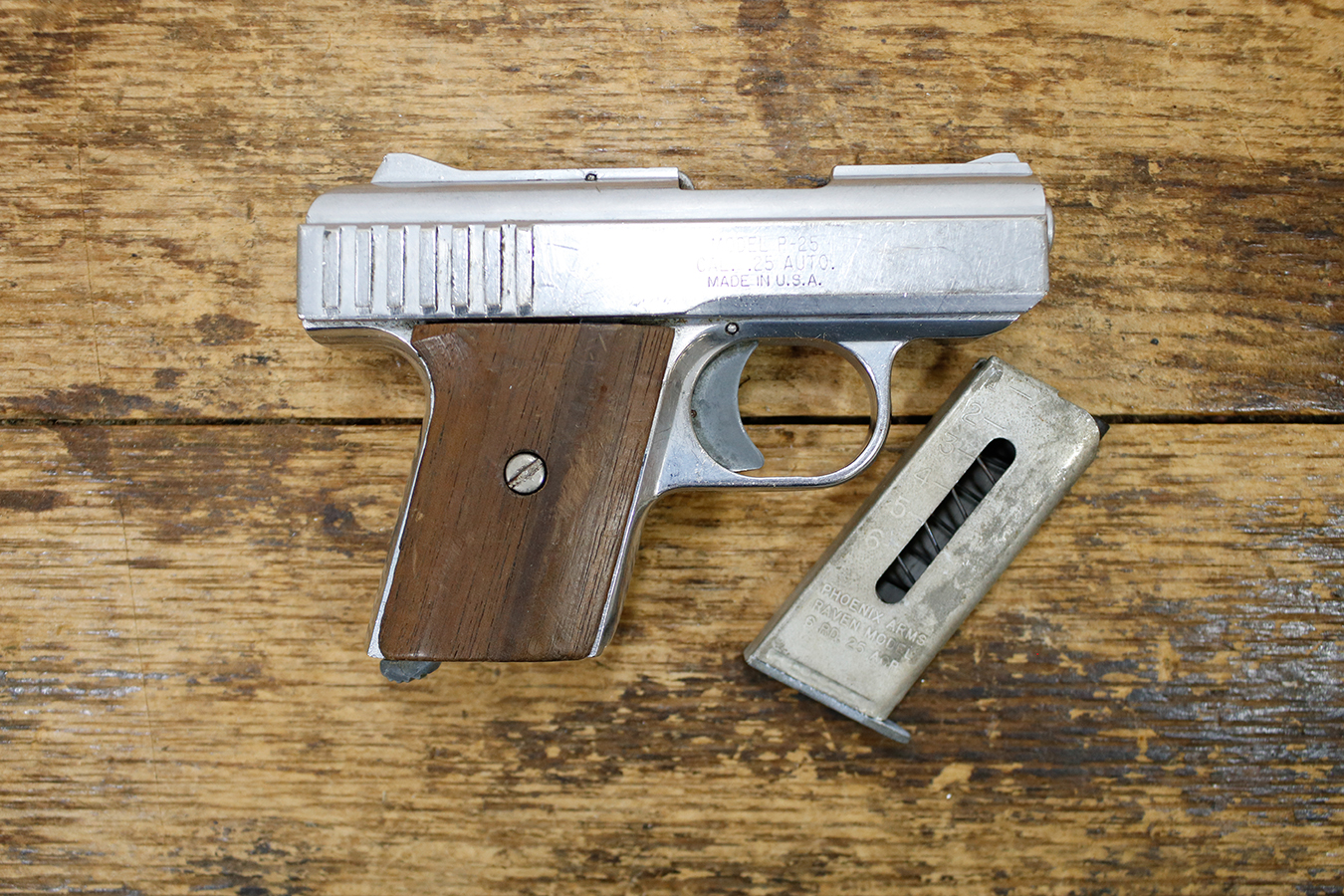 Raven Arms P-25 25 Auto Police Trade-In Pistol Wood Grips